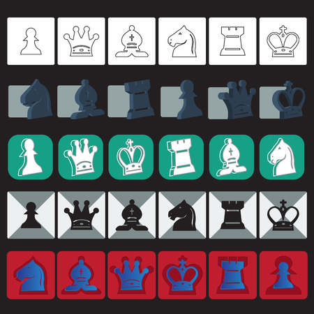 vector illustration of various types of chess pieces. icons set.のイラスト素材
