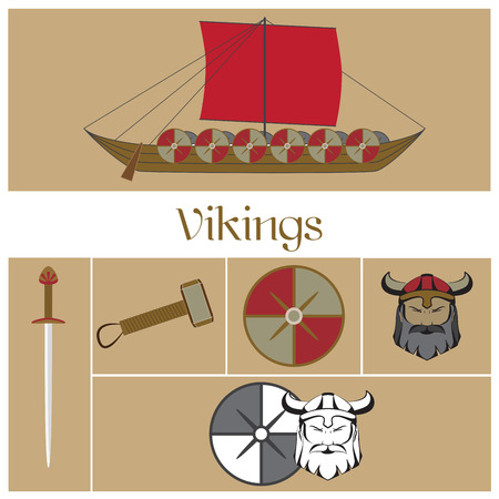 vector viking warrior with horns on his helmetのイラスト素材