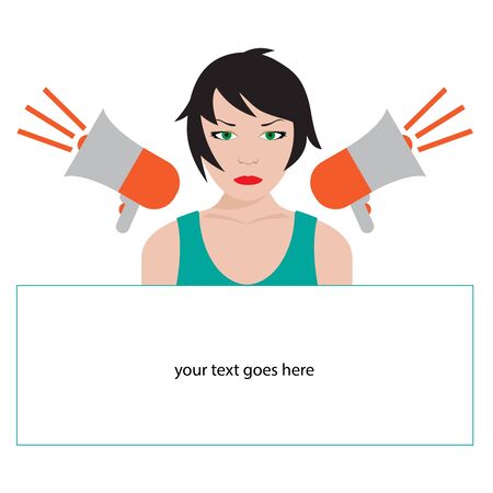 announcement banner with woman and megaphone. vector format.のイラスト素材