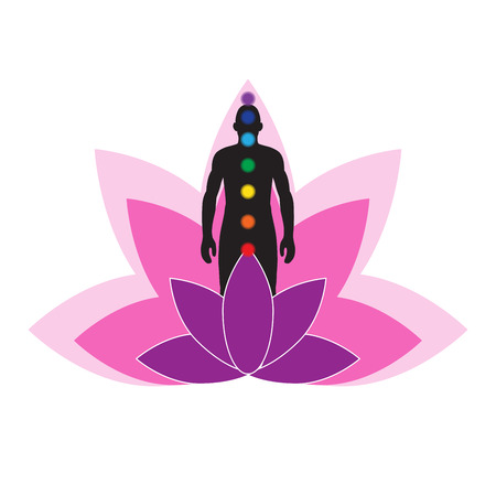 human body with seven chakra points and lotus flower. vector formatのイラスト素材