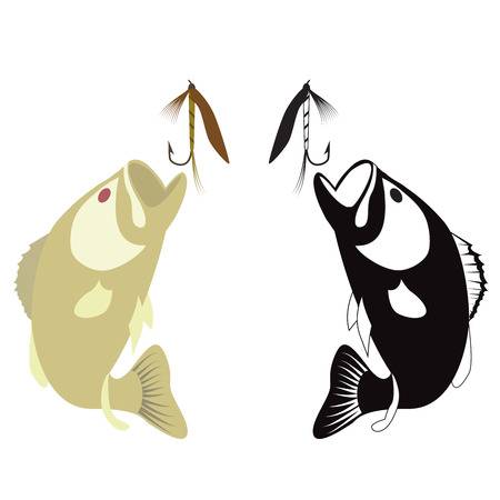 two fish icon with bait and hook. vector format illustration.のイラスト素材