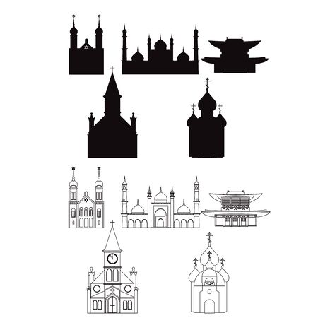 vector illustration of temples. symbols of most popular religinons.のイラスト素材