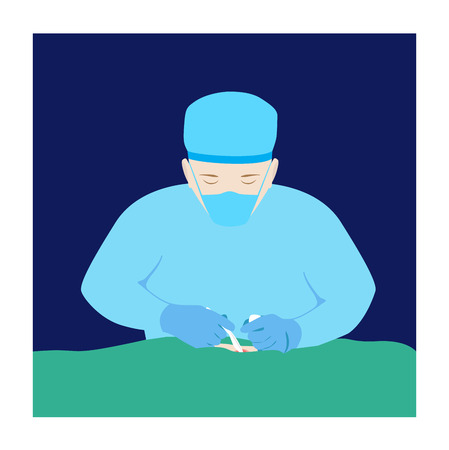 vector illustration of a surgeon with mask and gloves during operation.のイラスト素材