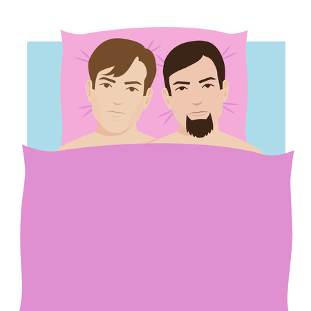 Gay couple in bed together. isolated on white backgroundのイラスト素材