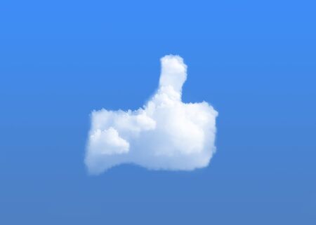 Thumb up sign made of clouds on blue background. Like it symbolの写真素材