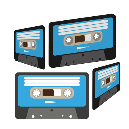 Vector illustration of set of four cassette tapes in random perspectiveのイラスト素材