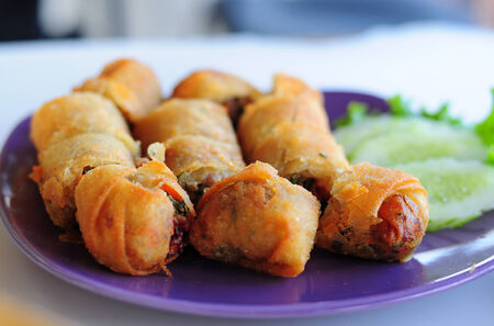 Closeup of fried spring rollの写真素材