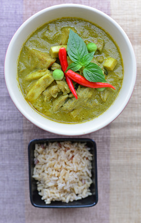 Thai chicken green curry with rice (Thai Foods)の写真素材