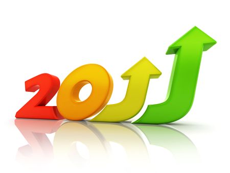 Business growth in 2011. Message of hope and prosperity. Negative red to positive greenの写真素材