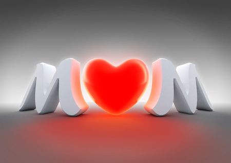 Word mom in 3d with a big heart in the centerの写真素材