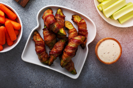 Bacon wrapped avocado, game day appetizer, super bowl foodの写真素材