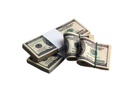 Bundle of US dollar bills isolated on white. Pack of american money with high resolution on perfect...