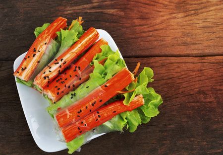 Salad roll vegetables and crab stick.の写真素材