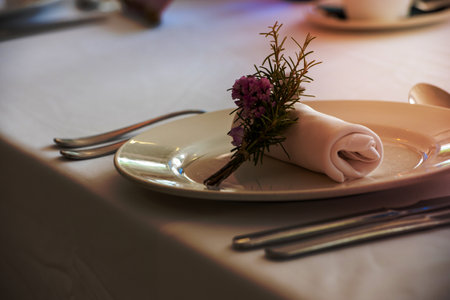 Table served at wedding with natural light.の写真素材