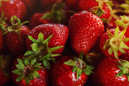 Background from freshly harvested strawberries, directly above