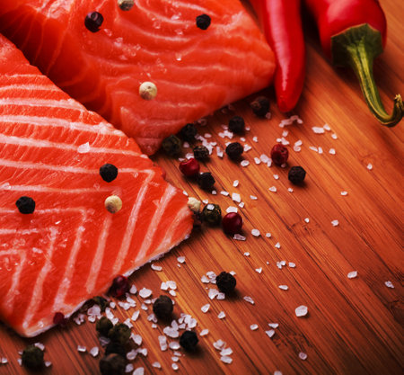 salmon filet with fresh herbsの写真素材