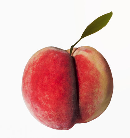 Peach fruit isolated on white background top view close up, healthy food concept.