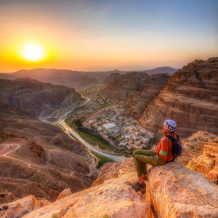 Cityscape view of Wadi Musa town located in southern Jordan and the nearest town to the archaeological site of Petraの素材