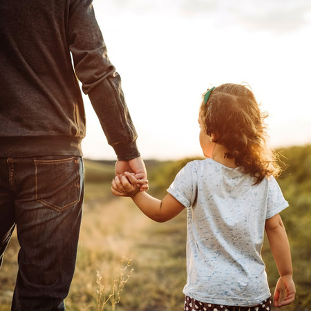 Father and daughter holding hand in hand togetherの素材