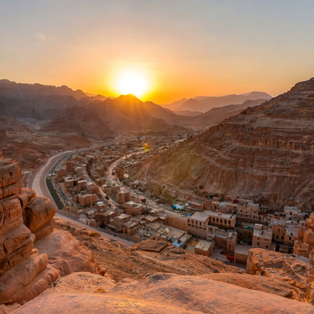 Cityscape view of Wadi Musa town located in southern Jordan and the nearest town to the archaeological site of Petraの素材