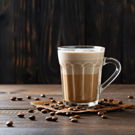 glass of coffee with milk on the tableの素材