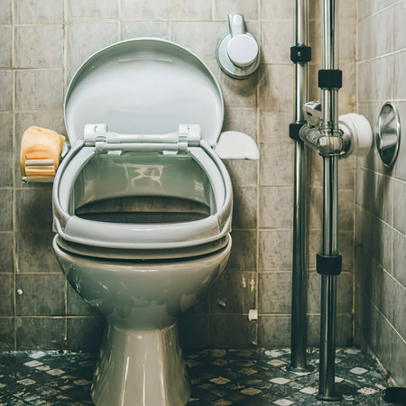 Toilet for the elderly and the disabled.It have two-sided handle for support the body and slip protection. Safety public toiletの素材