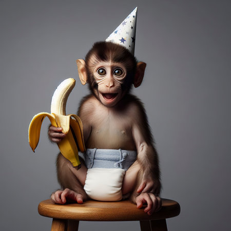 Cute little monkey in studioの素材