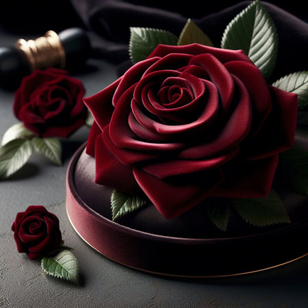 Velvet burgundy red rose on a dark backgroundの素材