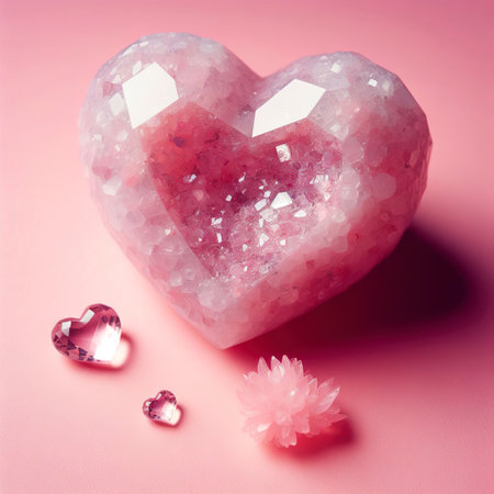 A heart shaped stone on a pink backgroundの素材