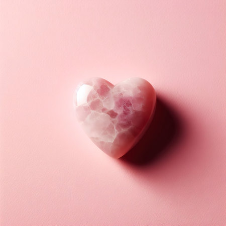 A heart shaped stone on a pink backgroundの素材