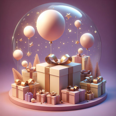 gift box with a balloon floating in the air and space for textの素材