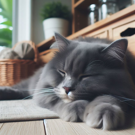 Gray cat chilling out on the floor, stock photoの素材