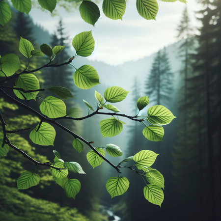 Green leaves background in the natureの素材