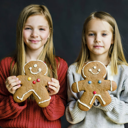 Girls holding gingerbreadの素材