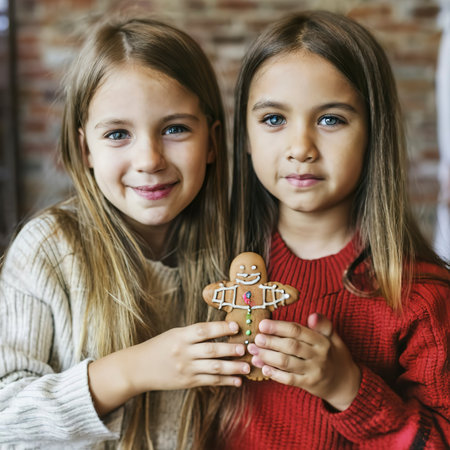 Girls holding gingerbreadの素材