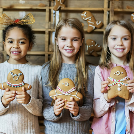 Girls holding gingerbreadの素材