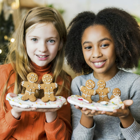 Girls holding gingerbreadの素材