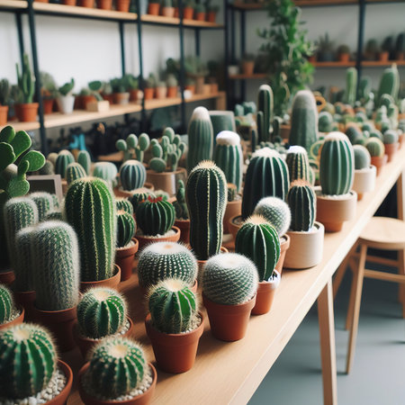 Many green Cactus at the Cactus shopの素材