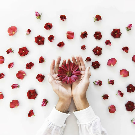 beauty hands with makeup flowersの素材