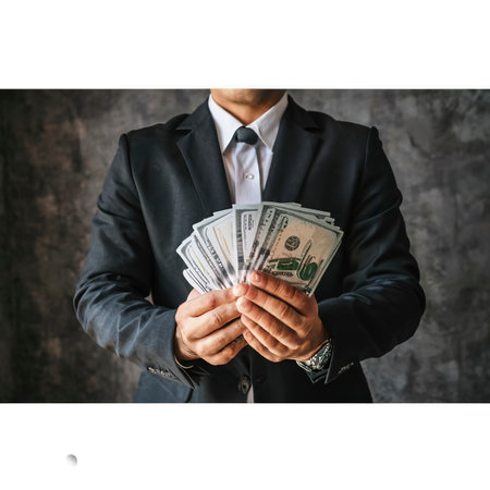 business man holding 100 cash bills Dollar currency, investment finance conceptの素材
