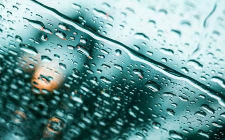 Heavy rain background, Raindrops on window glass outdoorsの素材