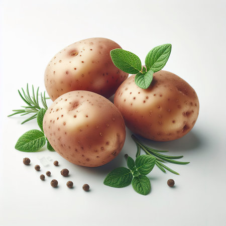 Raw potatoes isolated on white backgroundの素材