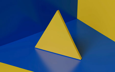 A close up of a triangle on a yellow and blue backgroundの素材