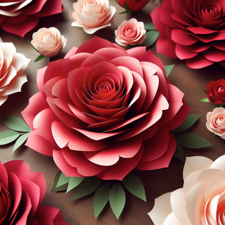 paper flower red roses cut from paper wedding decorationsの素材