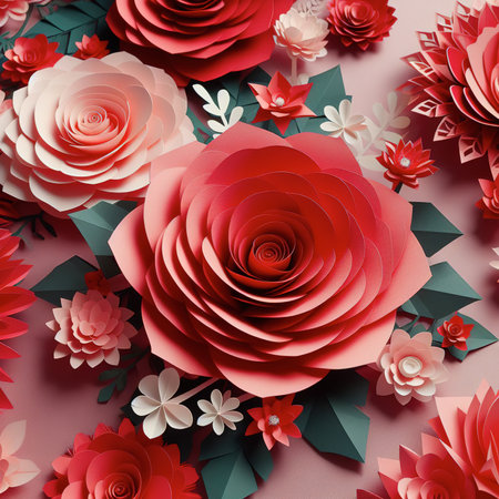 paper flower red roses cut from paper wedding decorationsの素材