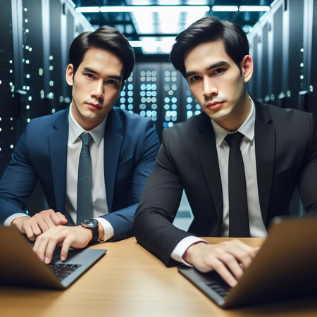 Men typing on keyboard to sign in computer networkの素材