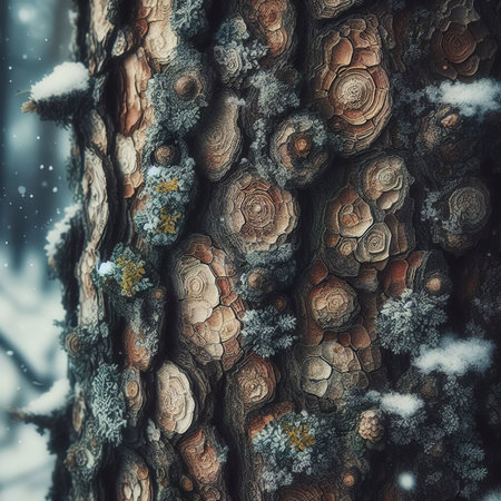 Macro of grunge bark of winter tree, natural backgroundの素材