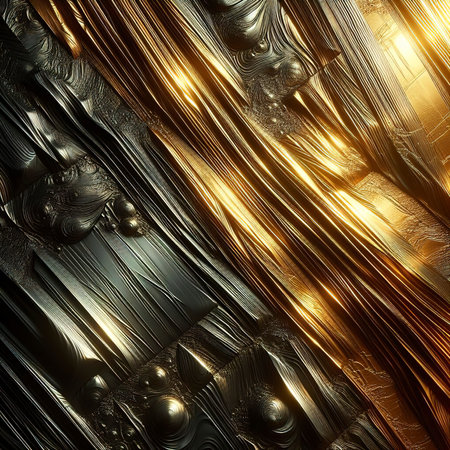 metal surface streaks of gold wrinkled steel surface glossy surface 3d illustrationの素材