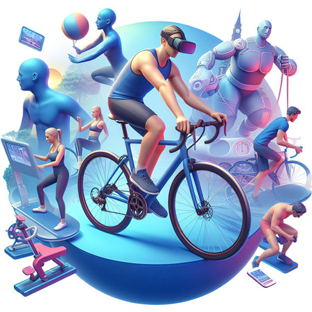 Metaverse Avatars VR Goggles Exercise Cycling Cycling Metaverse 3D Illustrations World Activities and Gamesの素材