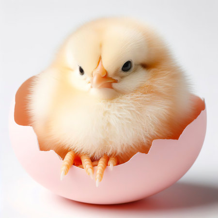 Adorable Baby Chick Chicken on White Backgroundの素材